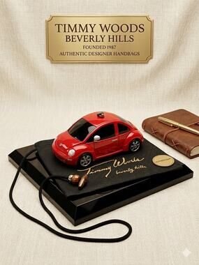 Rare Timmy Woods Beverly Hills Red VW Beetle Lacquered Wood Purse